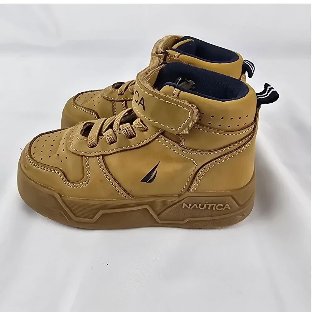 Nautica Hardyn T High Top Sneakers Kids Size 7 Wheat Tan Hook Loop Casual Shoes